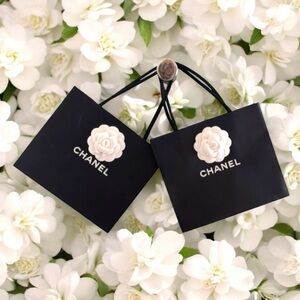 🆕💞CHANEL Gift Bags Adorned w/ Camellia Flower • Matte BLACK • SET OF TWO (2)